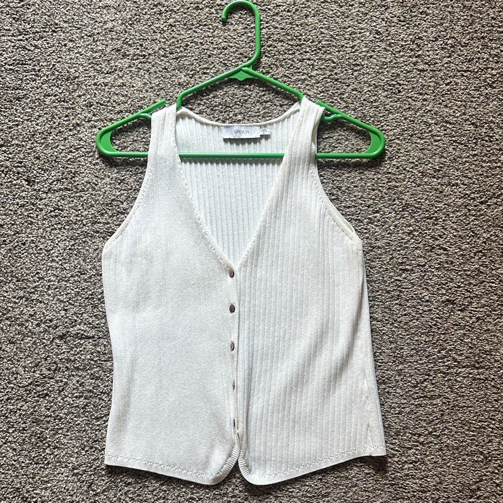 Greylin Ivory Ribbed Knit Vest